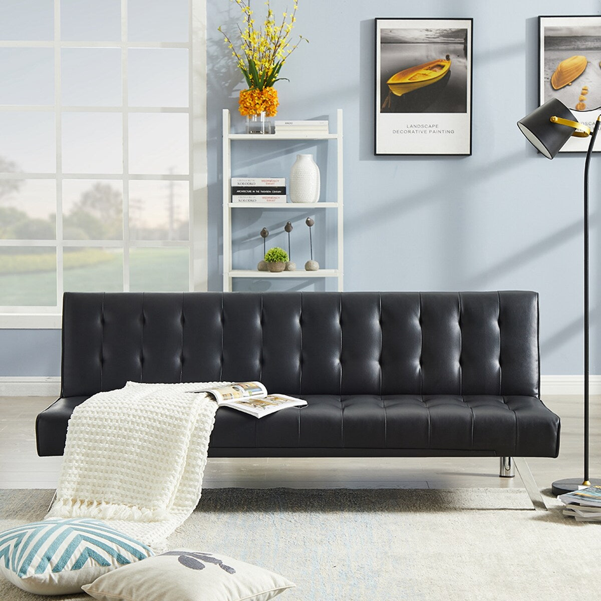 Modern Faux Leather Couch, Convertible Folding Sofa Bed .