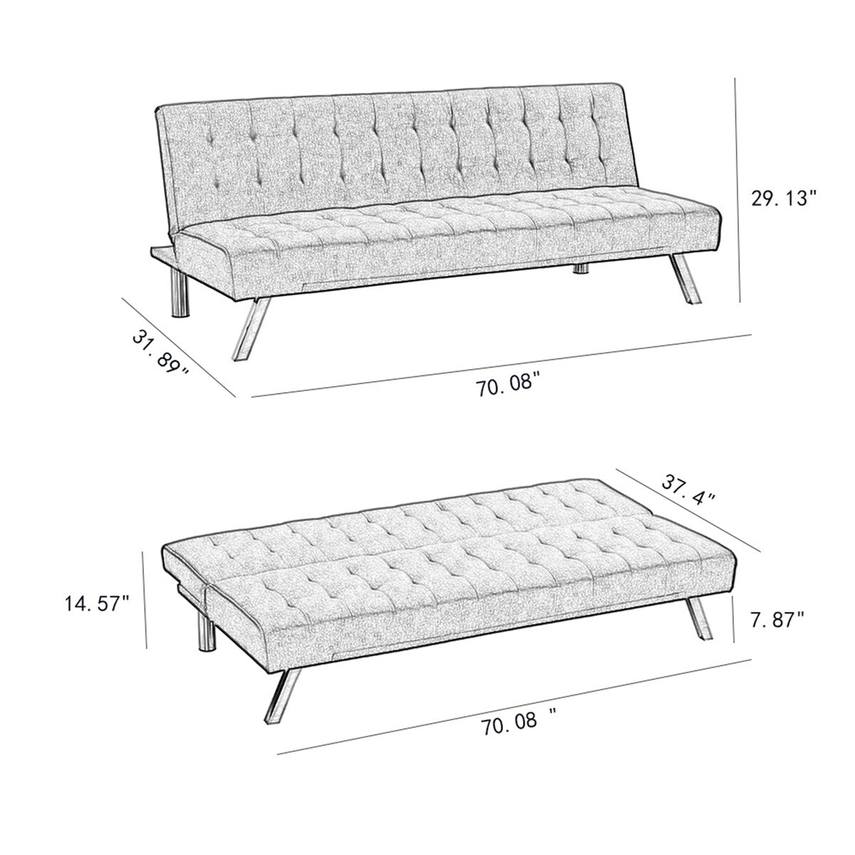 Modern Faux Leather Couch, Convertible Folding Sofa Bed .