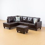 Modern Faux Leather Sectional Couch with Chaise and Ottoman-Large