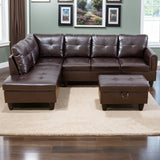 Modern Faux Leather Sectional Couch with Chaise and Ottoman-Large