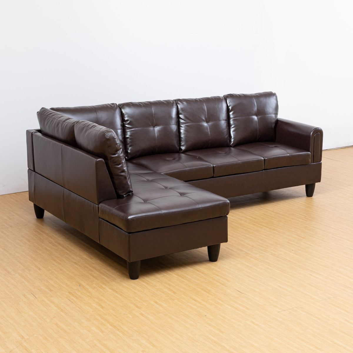 Modern Faux Leather Sectional Couch with Chaise and Ottoman-Large