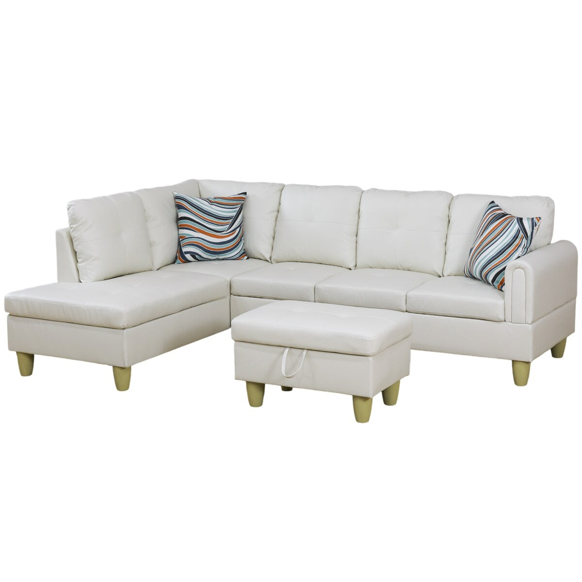 Modern Faux Leather Sectional Couch with Chaise and Ottoman-Large