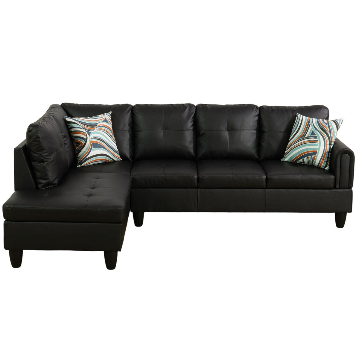 Modern Faux Leather Sectional Couch with Chaise and Ottoman-Large