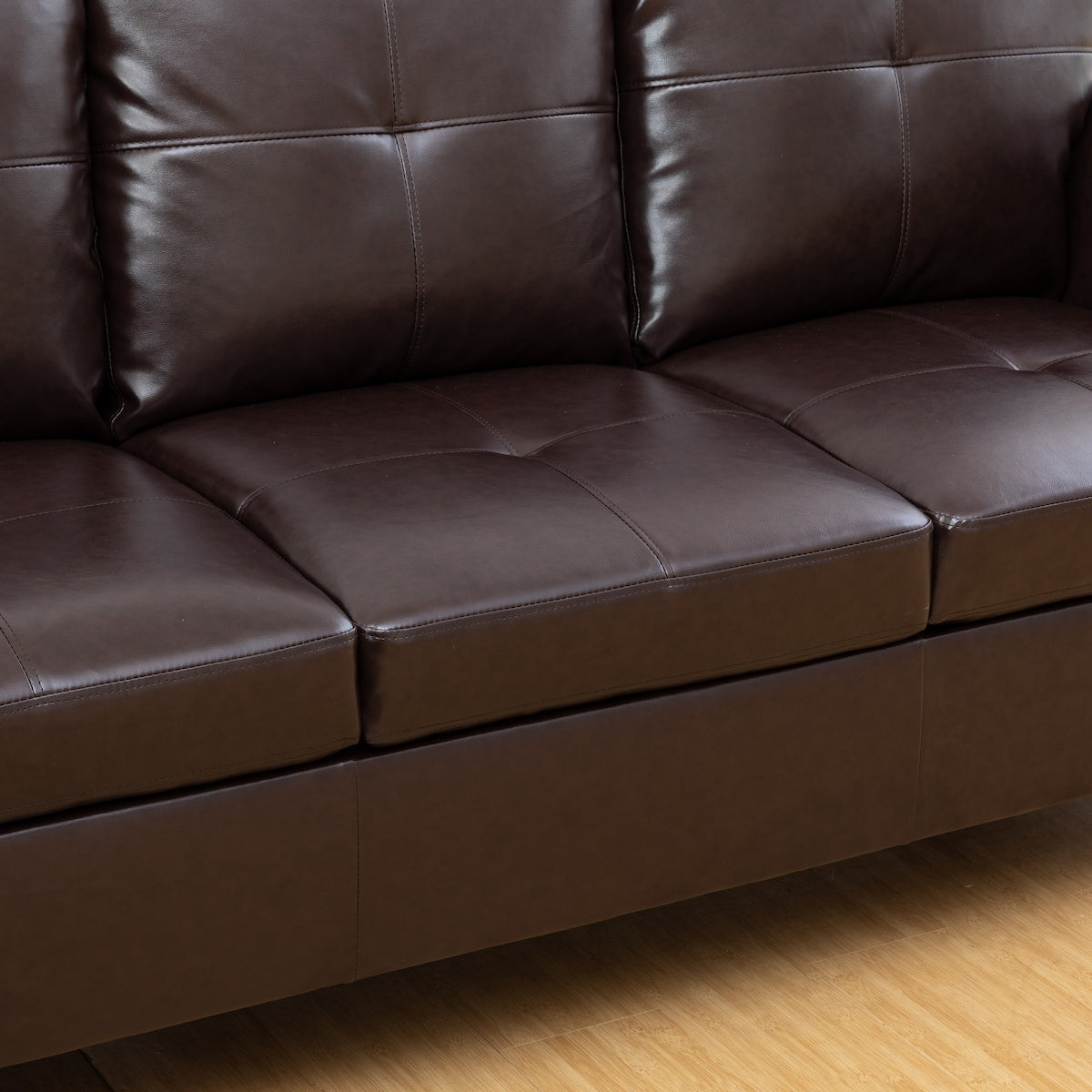 Modern Faux Leather Sectional Couch with Chaise and Ottoman-Large