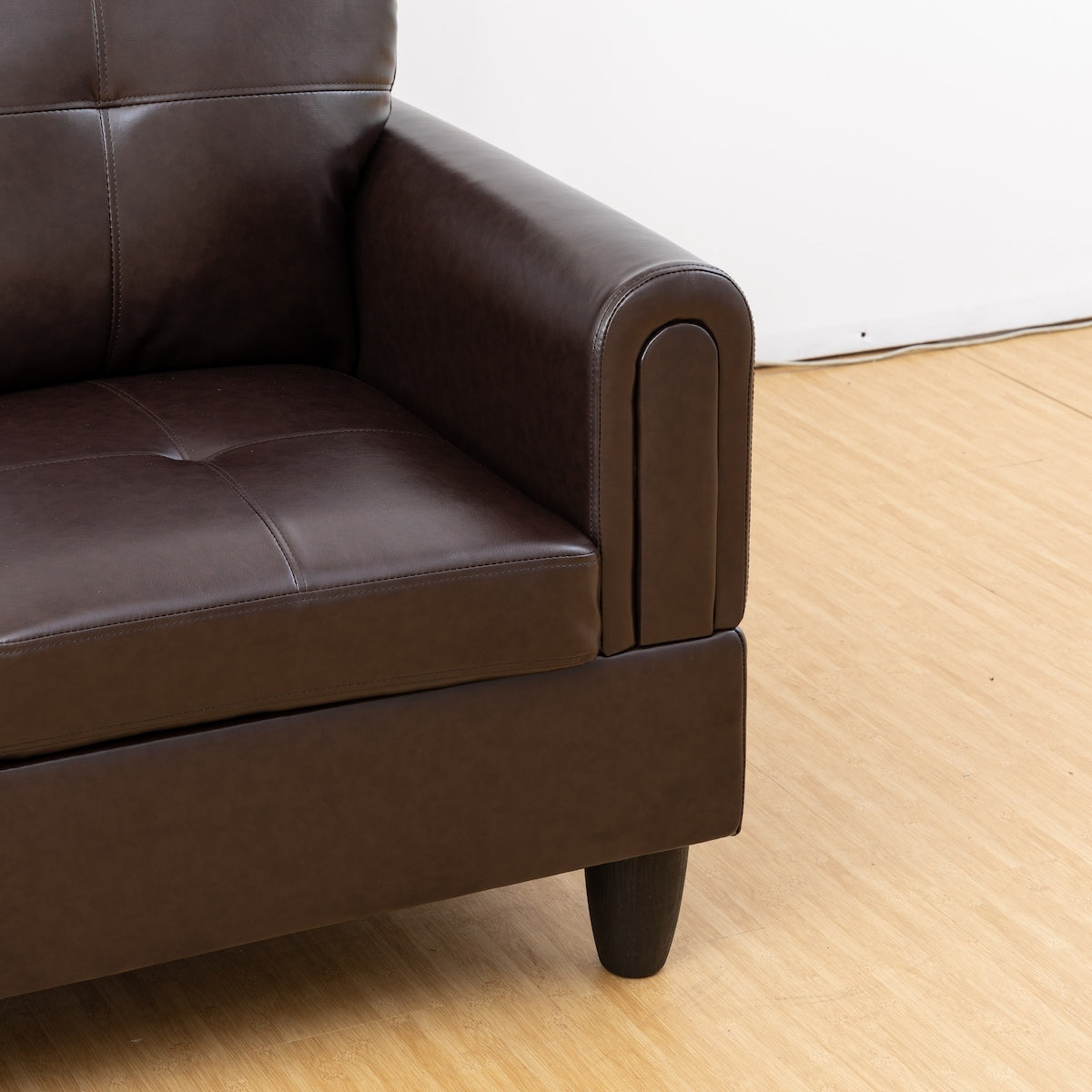 Modern Faux Leather Sectional Couch with Chaise and Ottoman-Large