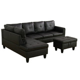 Modern Faux Leather Sectional Couch with Chaise and Ottoman-Large