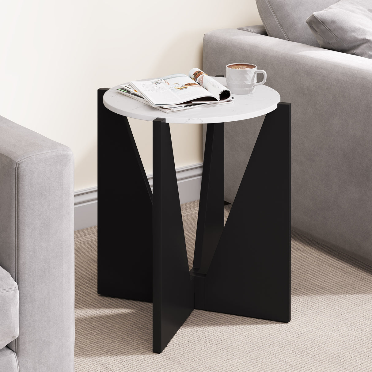 Modern Faux Marble Round Side Table - 19.7"L x 19.7"W x 23.6"H