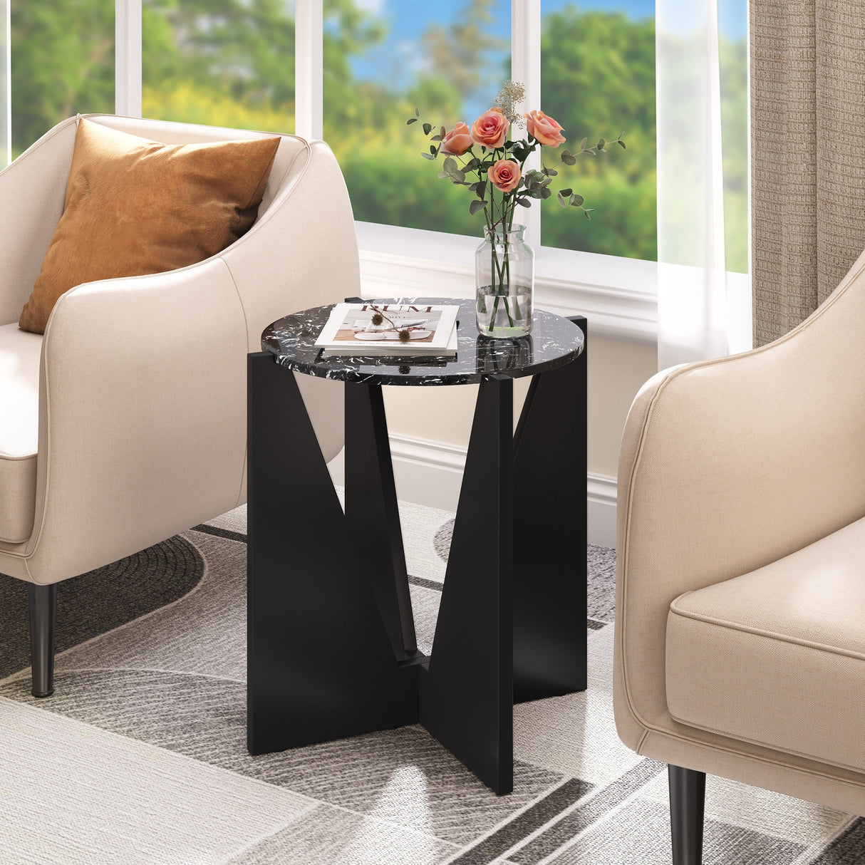 Modern Faux Marble Round Side Table - 19.7"L x 19.7"W x 23.6"H