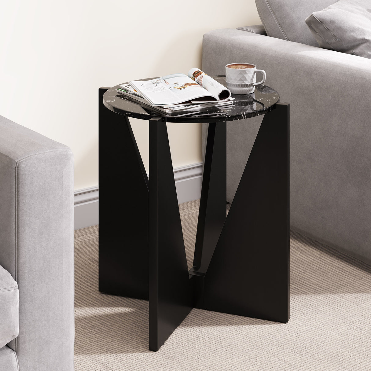 Modern Faux Marble Round Side Table - 19.7"L x 19.7"W x 23.6"H