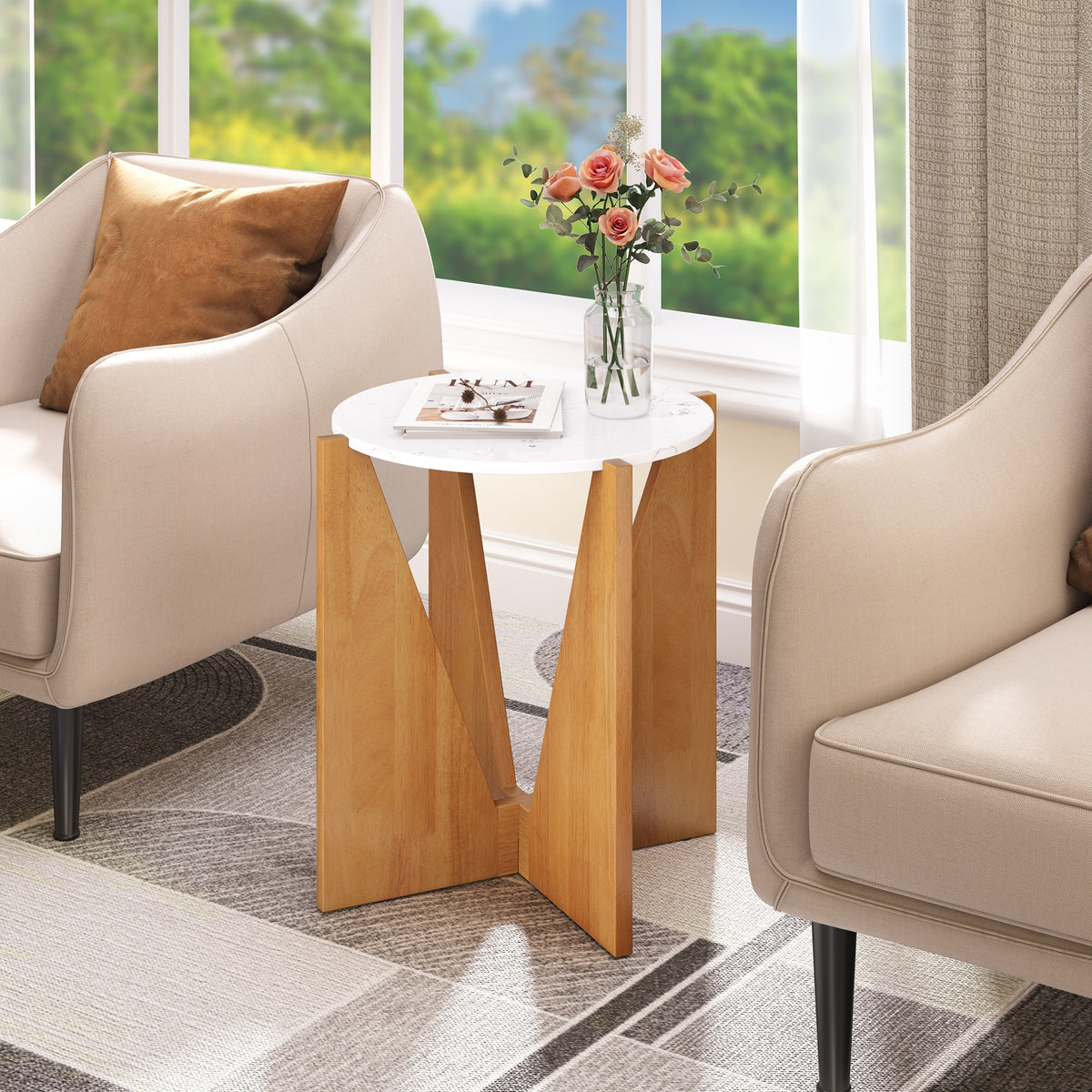 Modern Faux Marble Round Side Table - 19.7"L x 19.7"W x 23.6"H