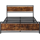 Modern Full Size Metal Platform Bed Frame with Wooden Headboard and Footboard, Large Under Bed Storage, Easy Assembly