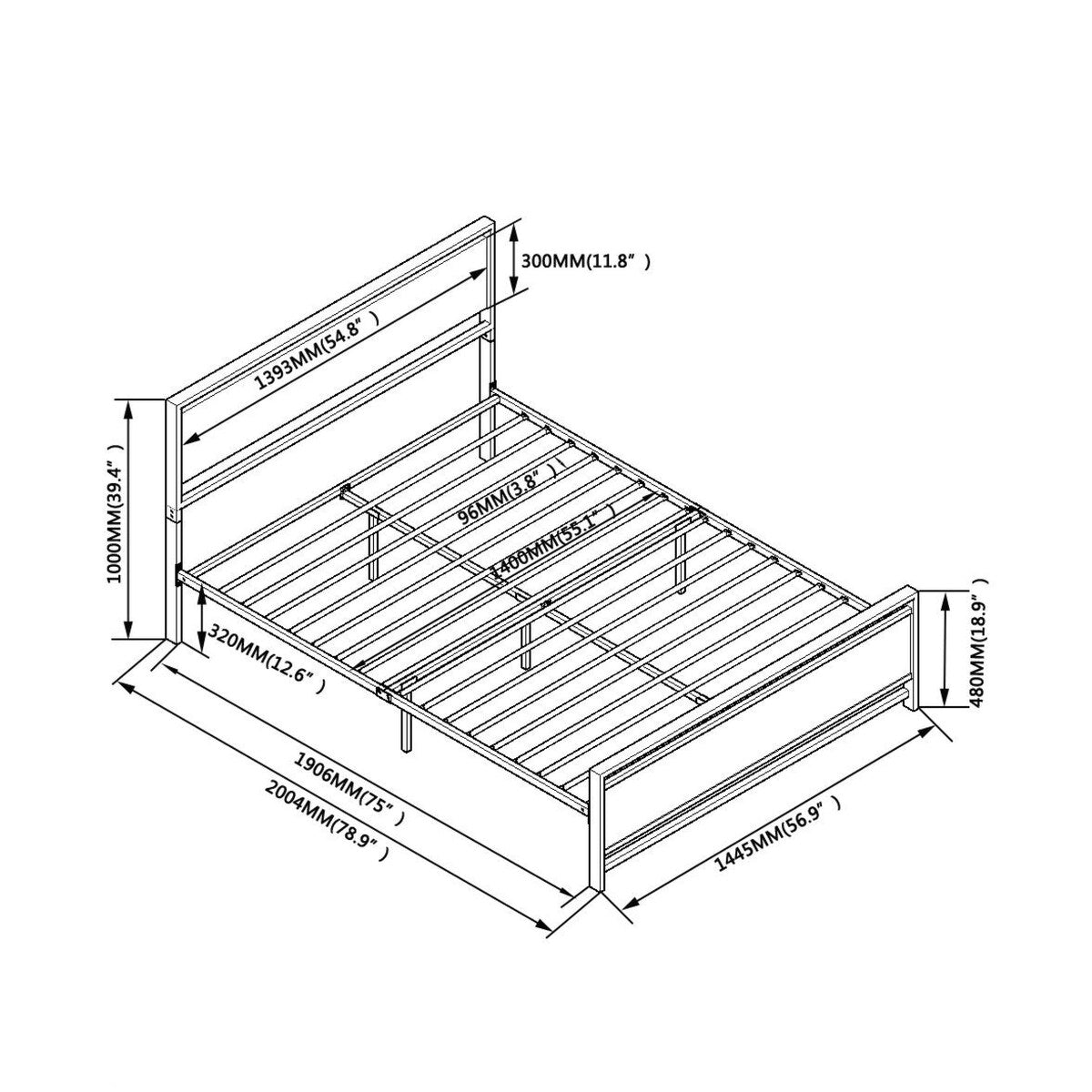 Modern Full Size Metal Platform Bed Frame with Wooden Headboard and Footboard, Large Under Bed Storage, Easy Assembly