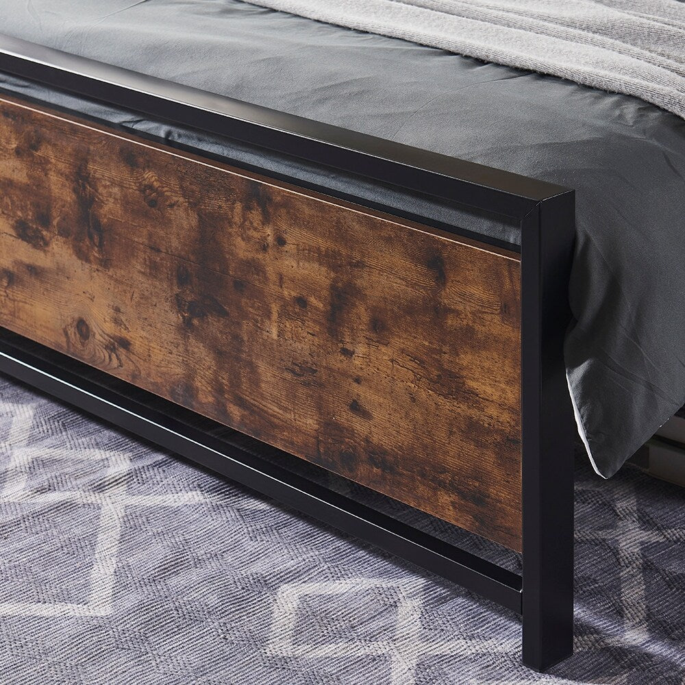 Modern Full Size Metal Platform Bed Frame with Wooden Headboard and Footboard, Large Under Bed Storage, Easy Assembly