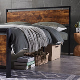 Modern Full Size Metal Platform Bed Frame with Wooden Headboard and Footboard, Large Under Bed Storage, Easy Assembly