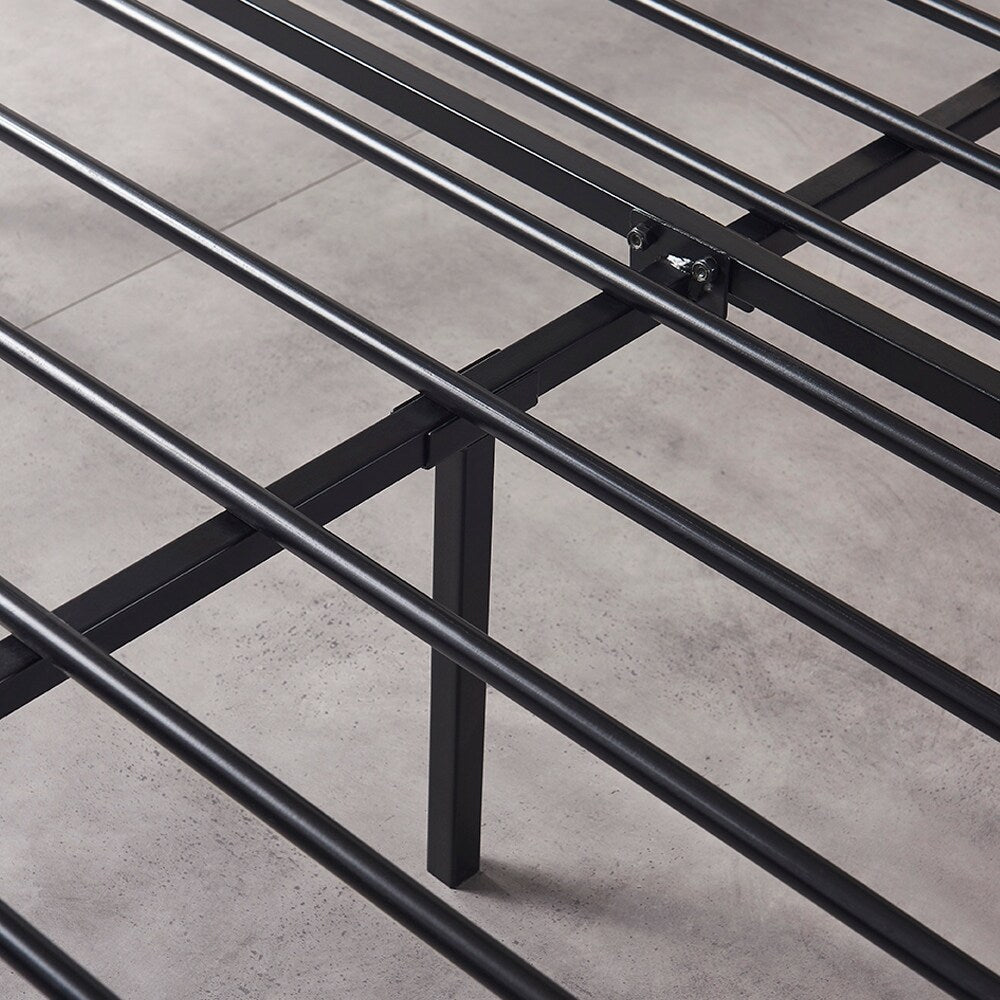 Modern Full Size Metal Platform Bed Frame with Wooden Headboard and Footboard, Large Under Bed Storage, Easy Assembly