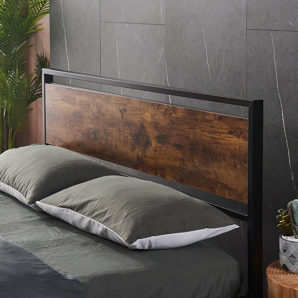 Modern Full Size Metal Platform Bed Frame with Wooden Headboard and Footboard, Large Under Bed Storage, Easy Assembly