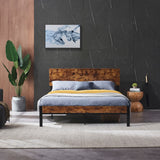 Modern Full Size Metal Platform Bed Frame with Wooden Headboard and Footboard, No Box Spring Needed&Easy Assemble