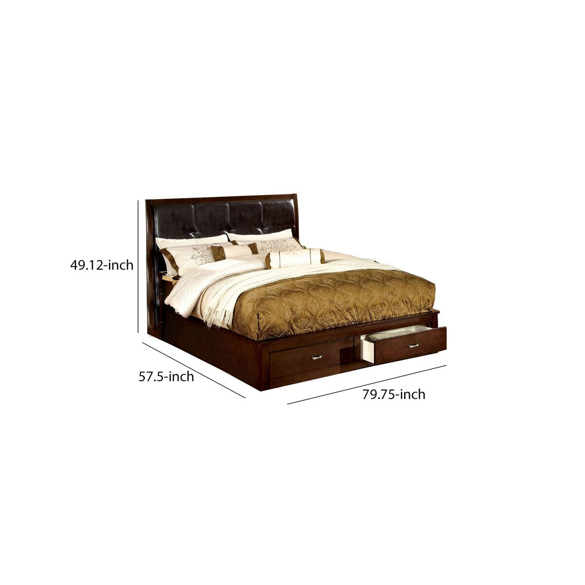 Modern Full Size Storage Platform bed with Leatherette Headboard, Brown