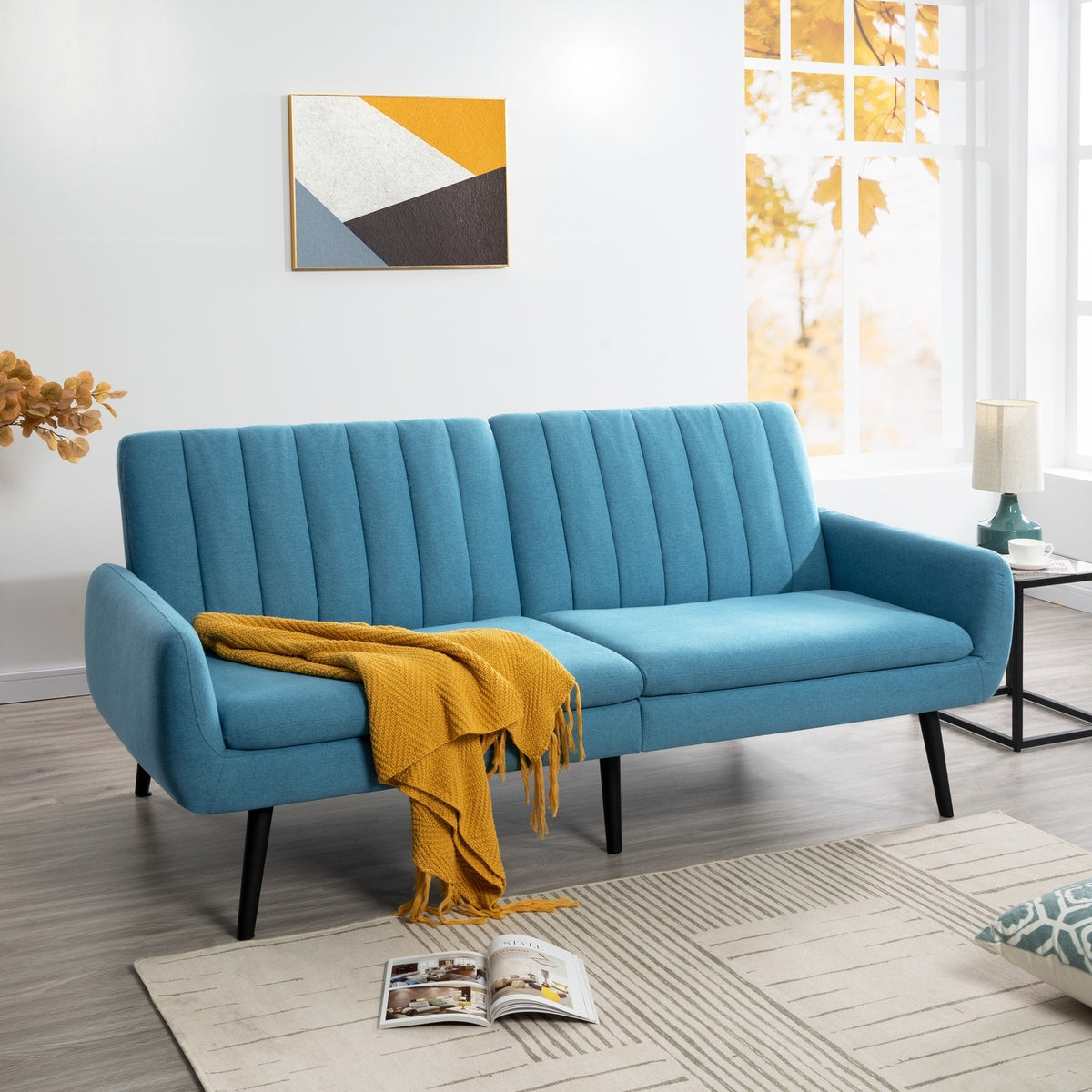 Modern Futon Sofa Bed, Convertible Sofa Futon, Split Back Linen Sleepe