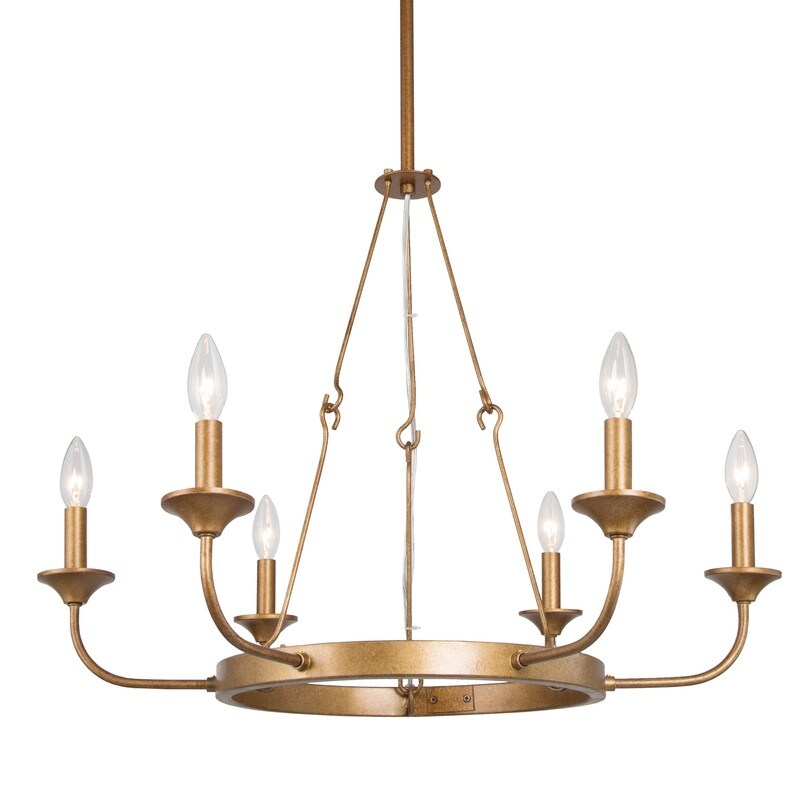 Mid-Century Modern 6-Light Gold Wagon Wheel Chandelier for Dining Room - 27.5"D x 27.5"H