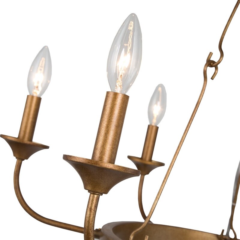 Mid-Century Modern 6-Light Gold Wagon Wheel Chandelier for Dining Room - 27.5"D x 27.5"H