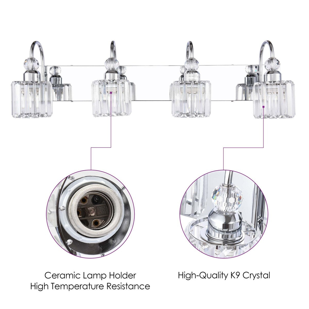 3/ 4-Light Modern Glam Crystal Dimmable Bathroom Vanity Light Linear Wall Light