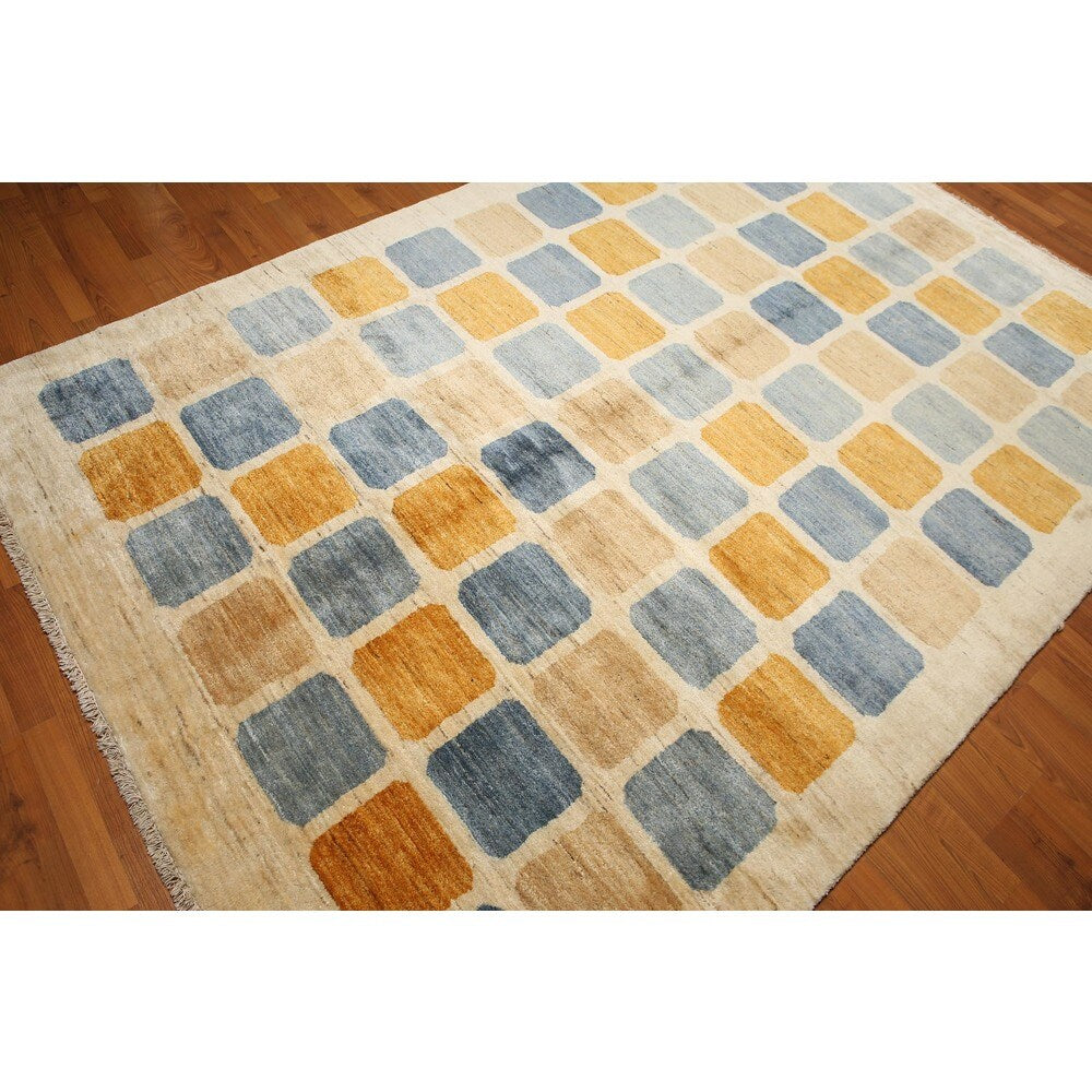 Modern Contemporary Glam Gabbeh Persian Oriental Hand-knotted Multicolored Wool Indoor Rectangular Area Rug (6' x 9')