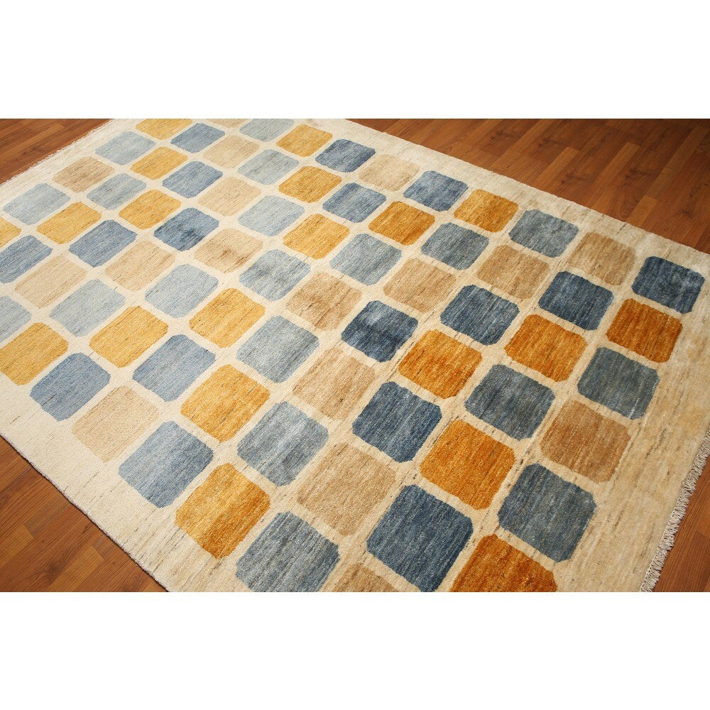 Modern Contemporary Glam Gabbeh Persian Oriental Hand-knotted Multicolored Wool Indoor Rectangular Area Rug (6' x 9')