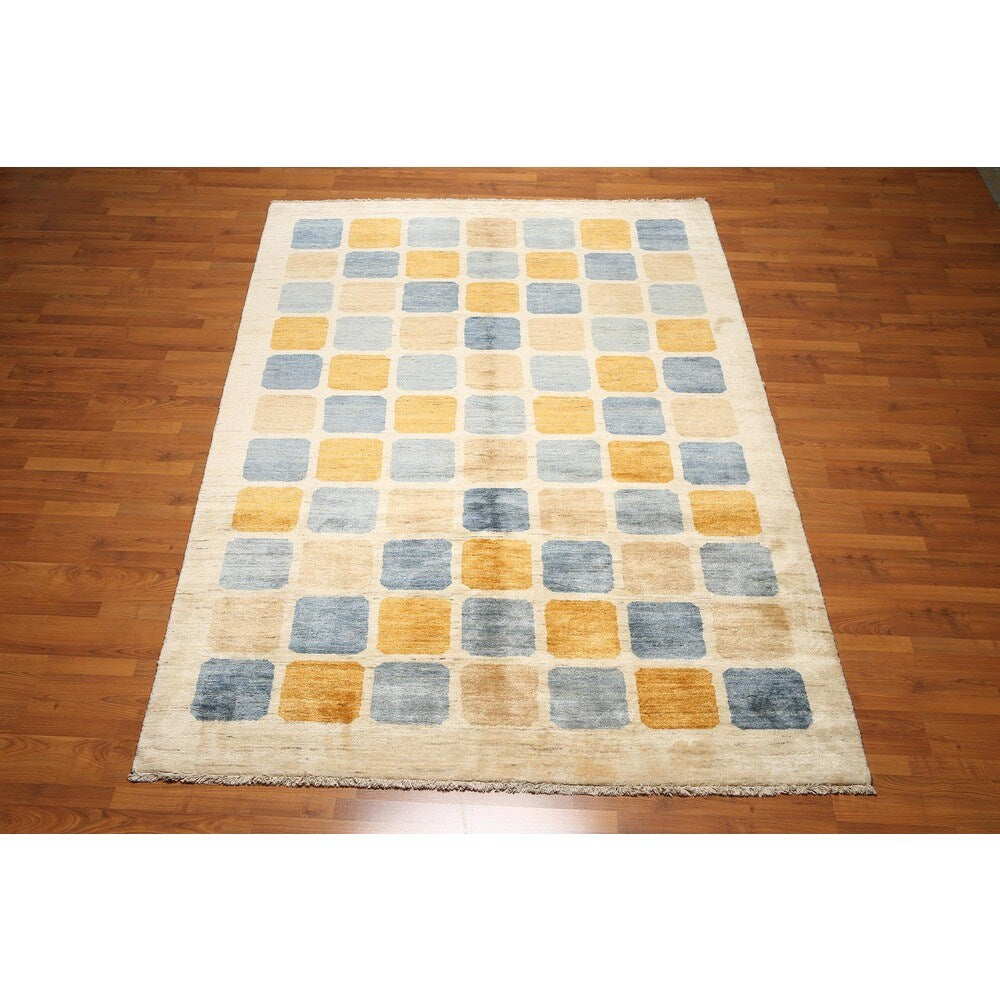 Modern Contemporary Glam Gabbeh Persian Oriental Hand-knotted Multicolored Wool Indoor Rectangular Area Rug (6' x 9')