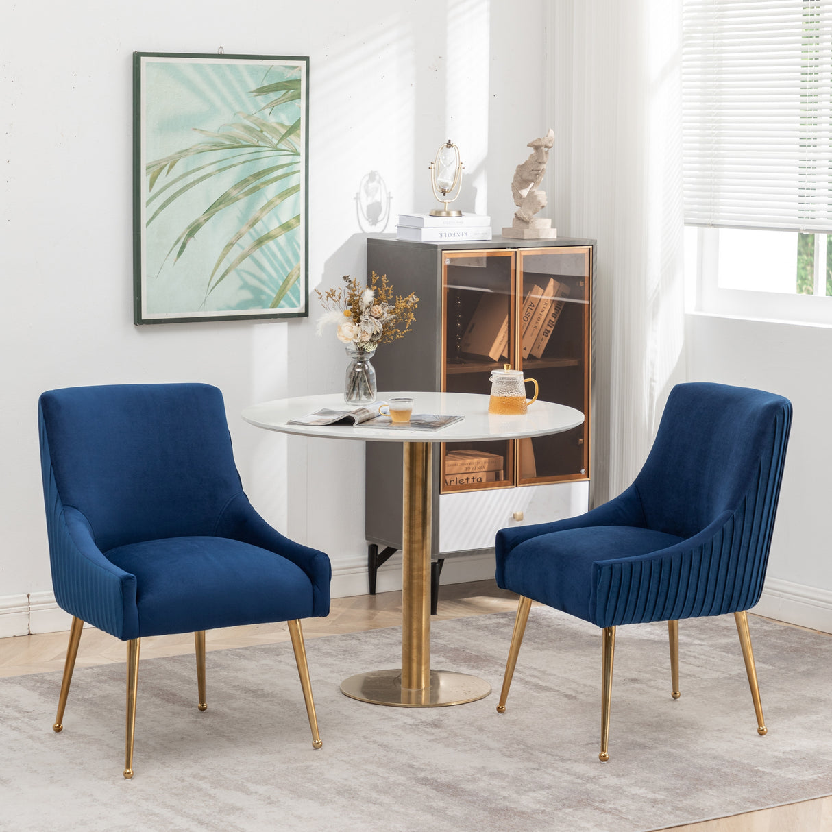 SEYNAR Modern Glam Boucle Pleated Velvet Dining Chair or Vanity Chair Set of 2 with Rear Handle