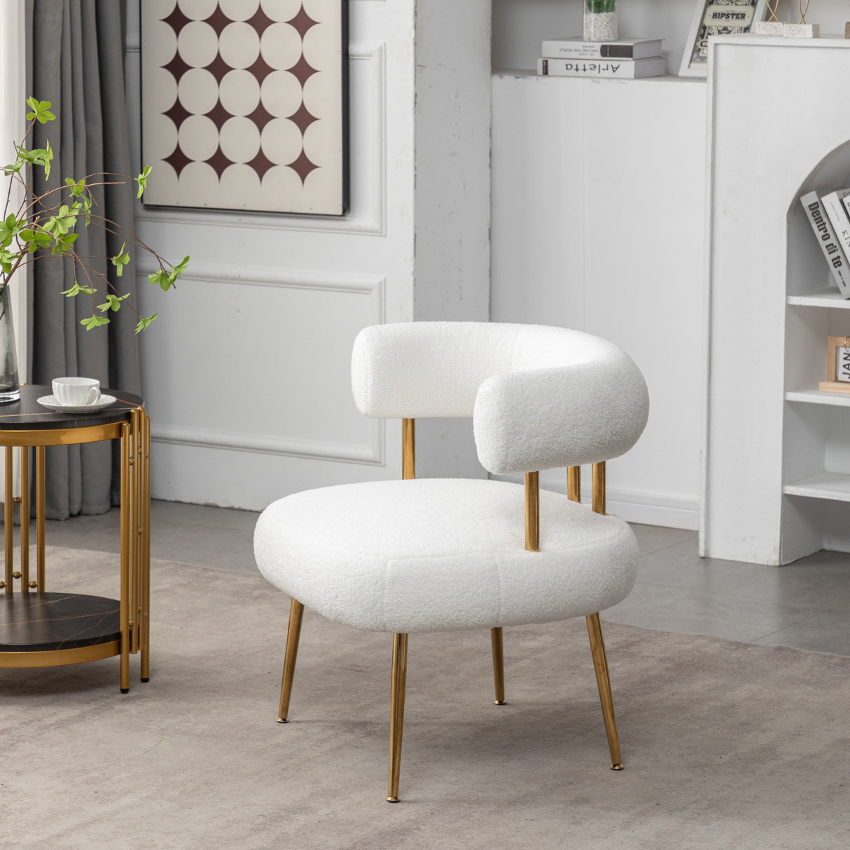 SEYNAR Modern Glam Upholstered Comfy Open-Back Accent Vanity chair with Golden Legs