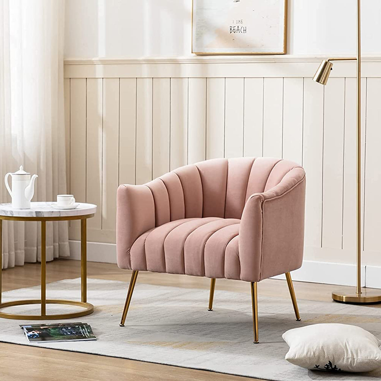 SEYNAR Modern Glam Velvet Accent Vanity Chair with Golden Metal Legs for Living Room