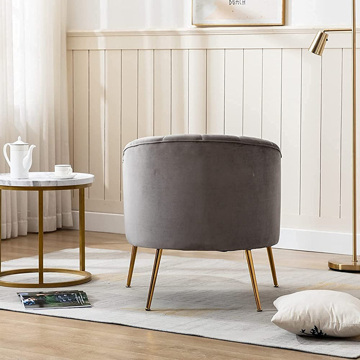 SEYNAR Modern Glam Velvet Accent Vanity Chair with Golden Metal Legs for Living Room