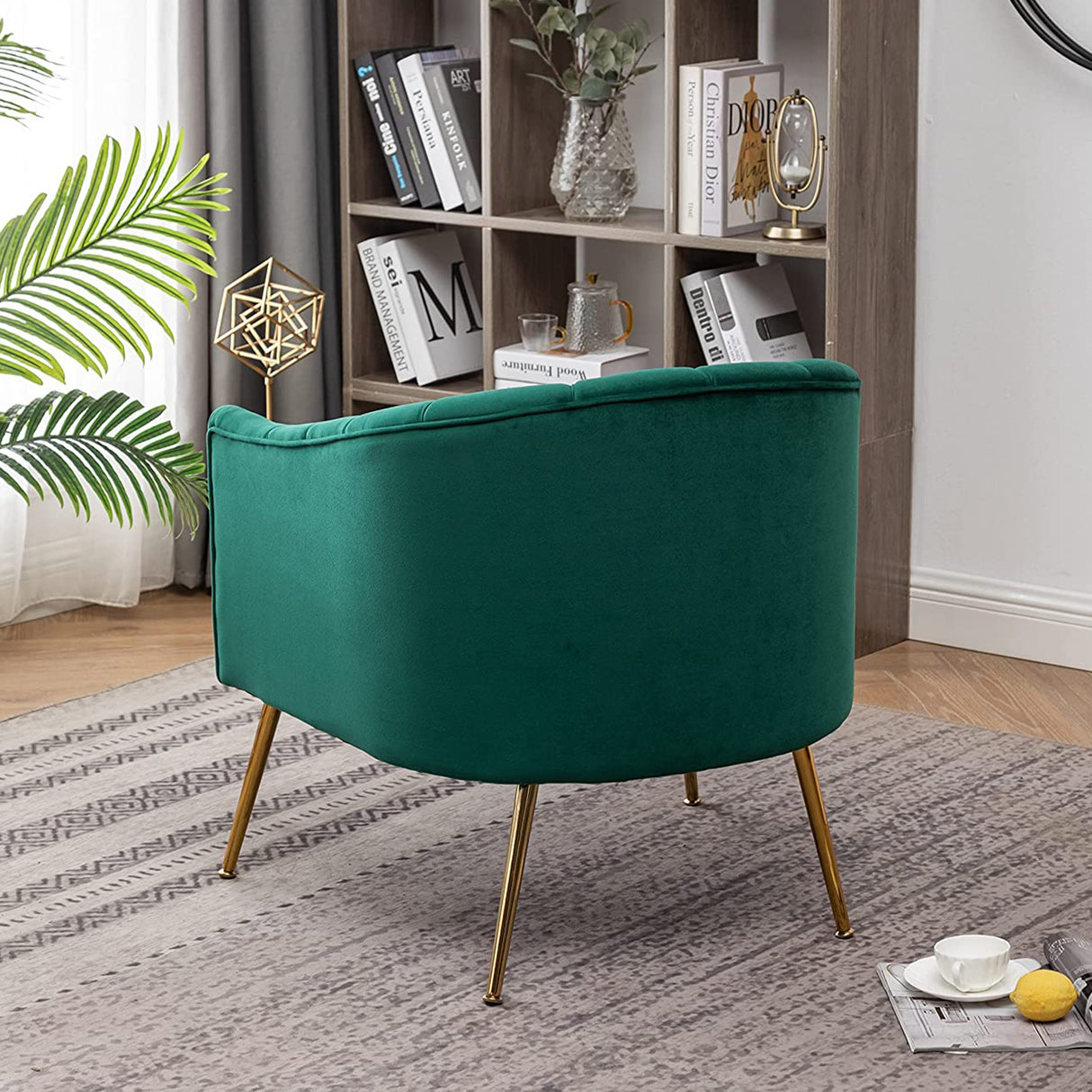 SEYNAR Modern Glam Velvet Accent Vanity Chair with Golden Metal Legs for Living Room
