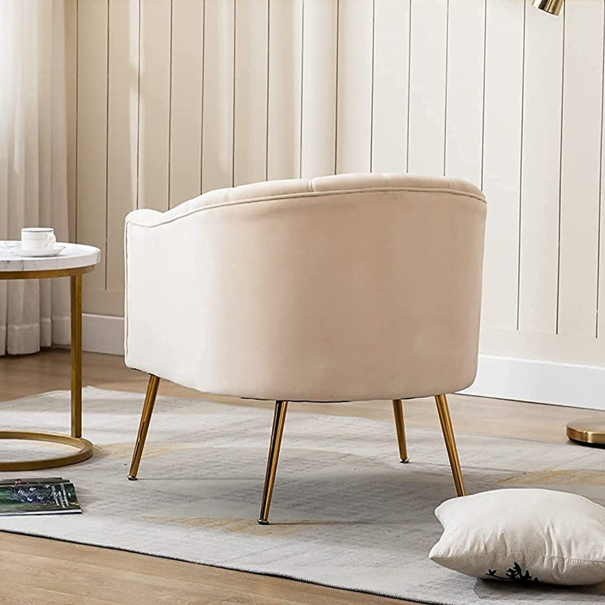 SEYNAR Modern Glam Velvet Accent Vanity Chair with Golden Metal Legs for Living Room