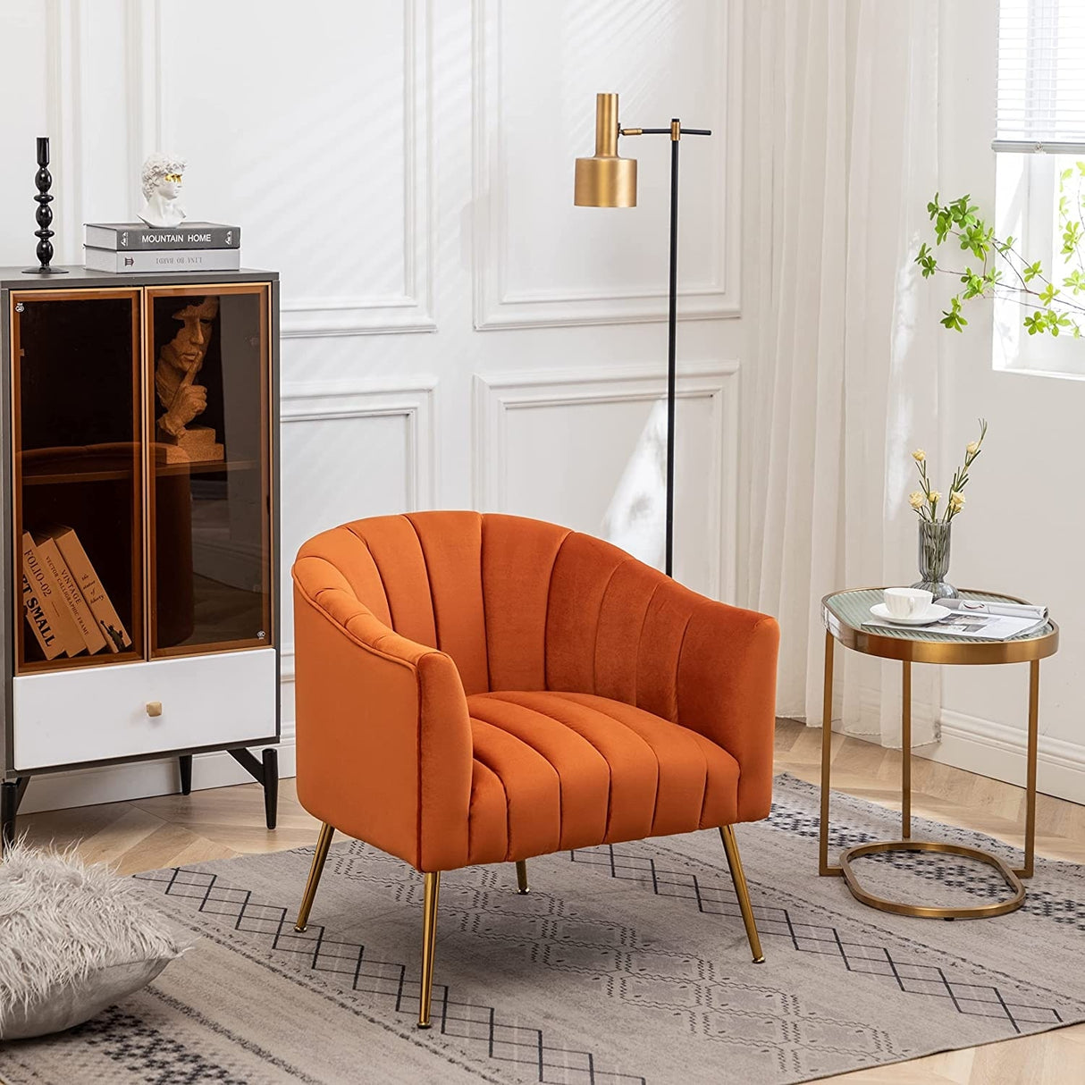 SEYNAR Modern Glam Velvet Accent Vanity Chair with Golden Metal Legs for Living Room