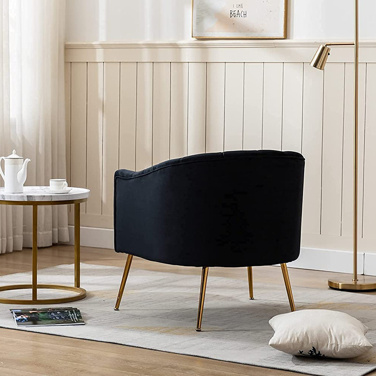 SEYNAR Modern Glam Velvet Accent Vanity Chair with Golden Metal Legs for Living Room