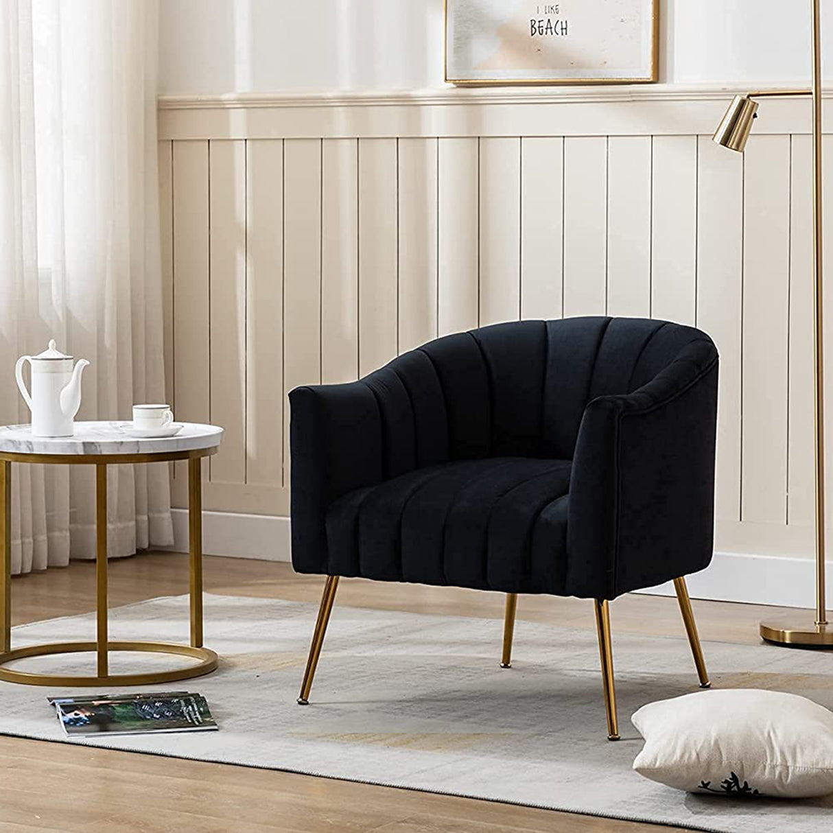SEYNAR Modern Glam Velvet Accent Vanity Chair with Golden Metal Legs for Living Room