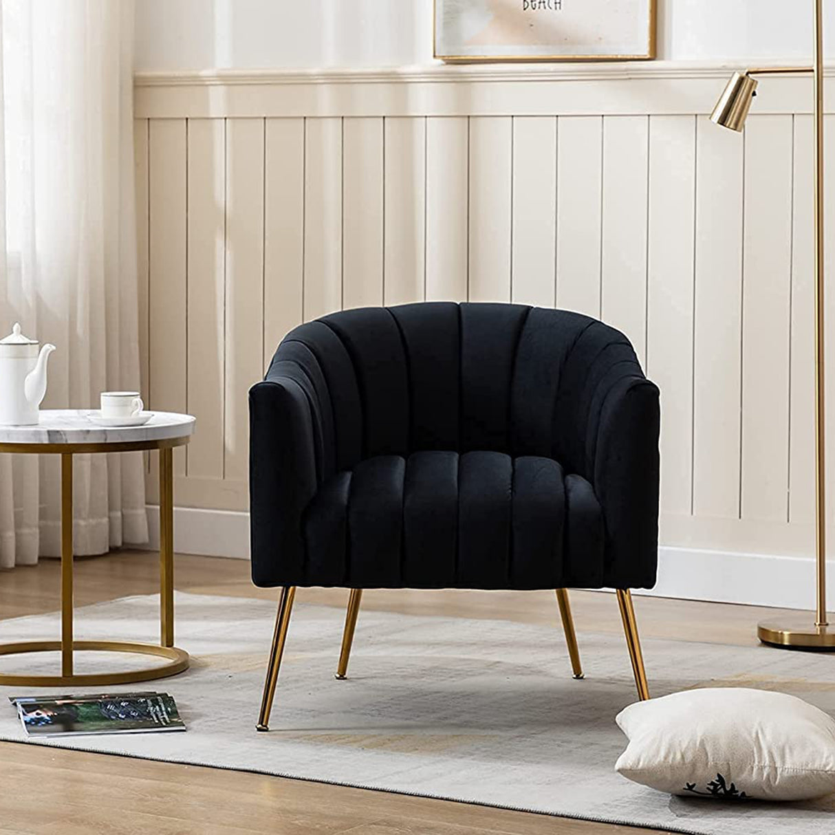 SEYNAR Modern Glam Velvet Accent Vanity Chair with Golden Metal Legs for Living Room