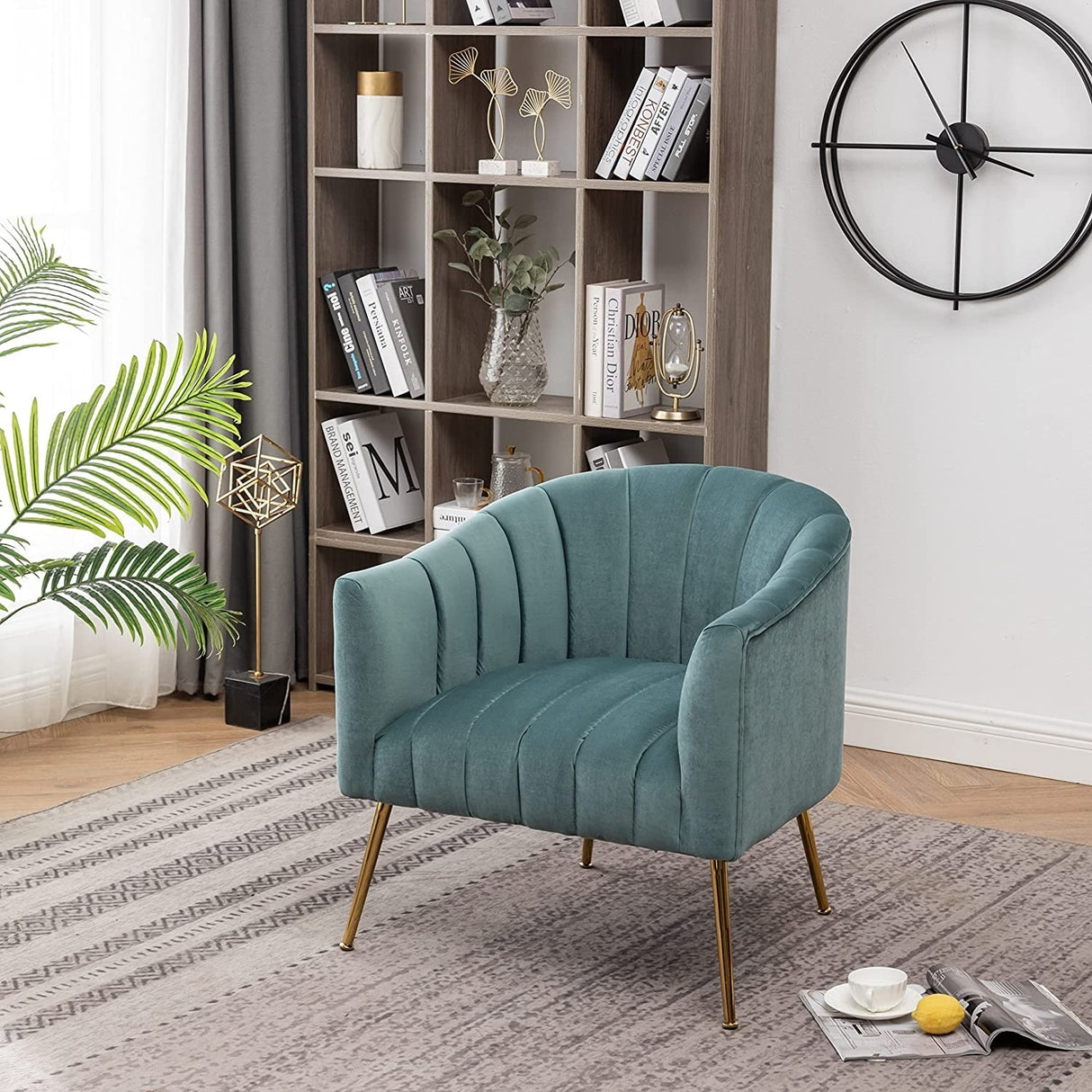 SEYNAR Modern Glam Velvet Accent Vanity Chair with Golden Metal Legs for Living Room