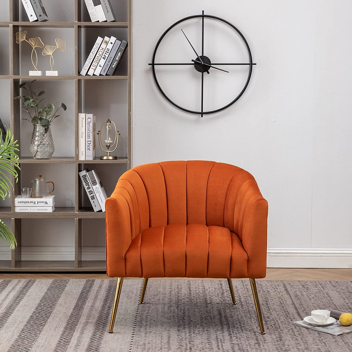 SEYNAR Modern Glam Velvet Accent Vanity Chair with Golden Metal Legs for Living Room
