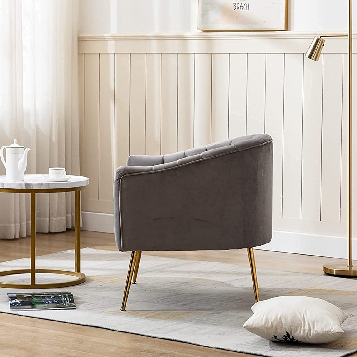 SEYNAR Modern Glam Velvet Accent Vanity Chair with Golden Metal Legs for Living Room