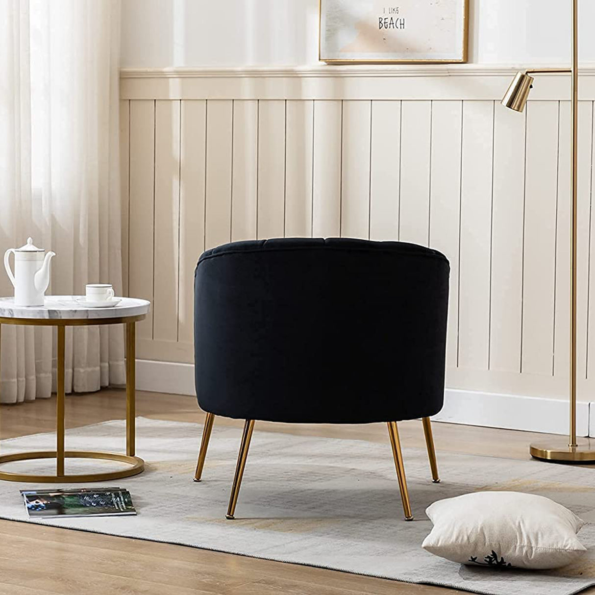SEYNAR Modern Glam Velvet Accent Vanity Chair with Golden Metal Legs for Living Room