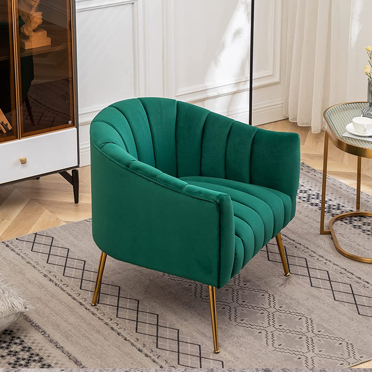 SEYNAR Modern Glam Velvet Accent Vanity Chair with Golden Metal Legs for Living Room