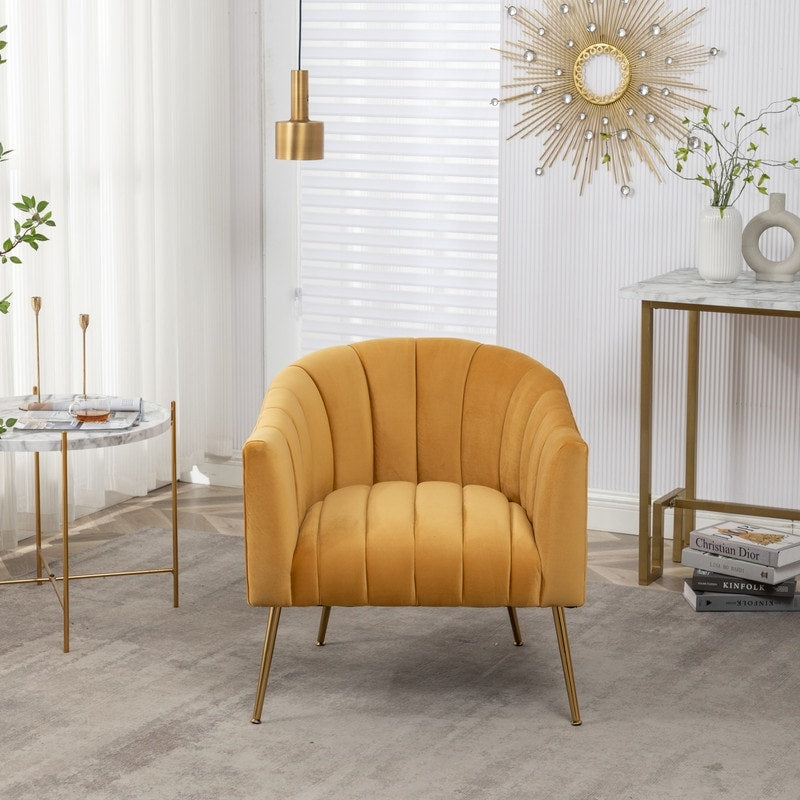 SEYNAR Modern Glam Velvet Accent Vanity Chair with Golden Metal Legs for Living Room