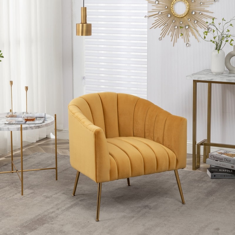 SEYNAR Modern Glam Velvet Accent Vanity Chair with Golden Metal Legs for Living Room