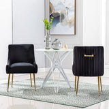SEYNAR Modern Glam Boucle Pleated Velvet Dining Chair or Vanity Chair Set of 2 with Rear Handle