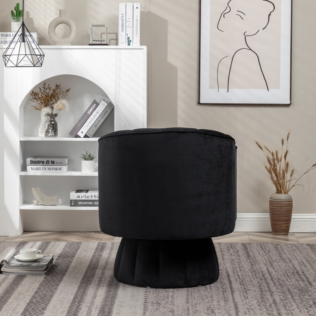 SEYNAR Modern Glam Velvet Upholstered Round Swivel Accent Arm Barrel Chair for Living Room