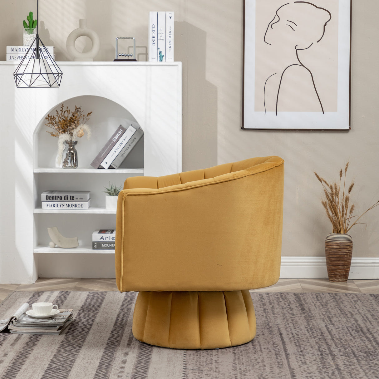 SEYNAR Modern Glam Velvet Upholstered Round Swivel Accent Arm Barrel Chair for Living Room
