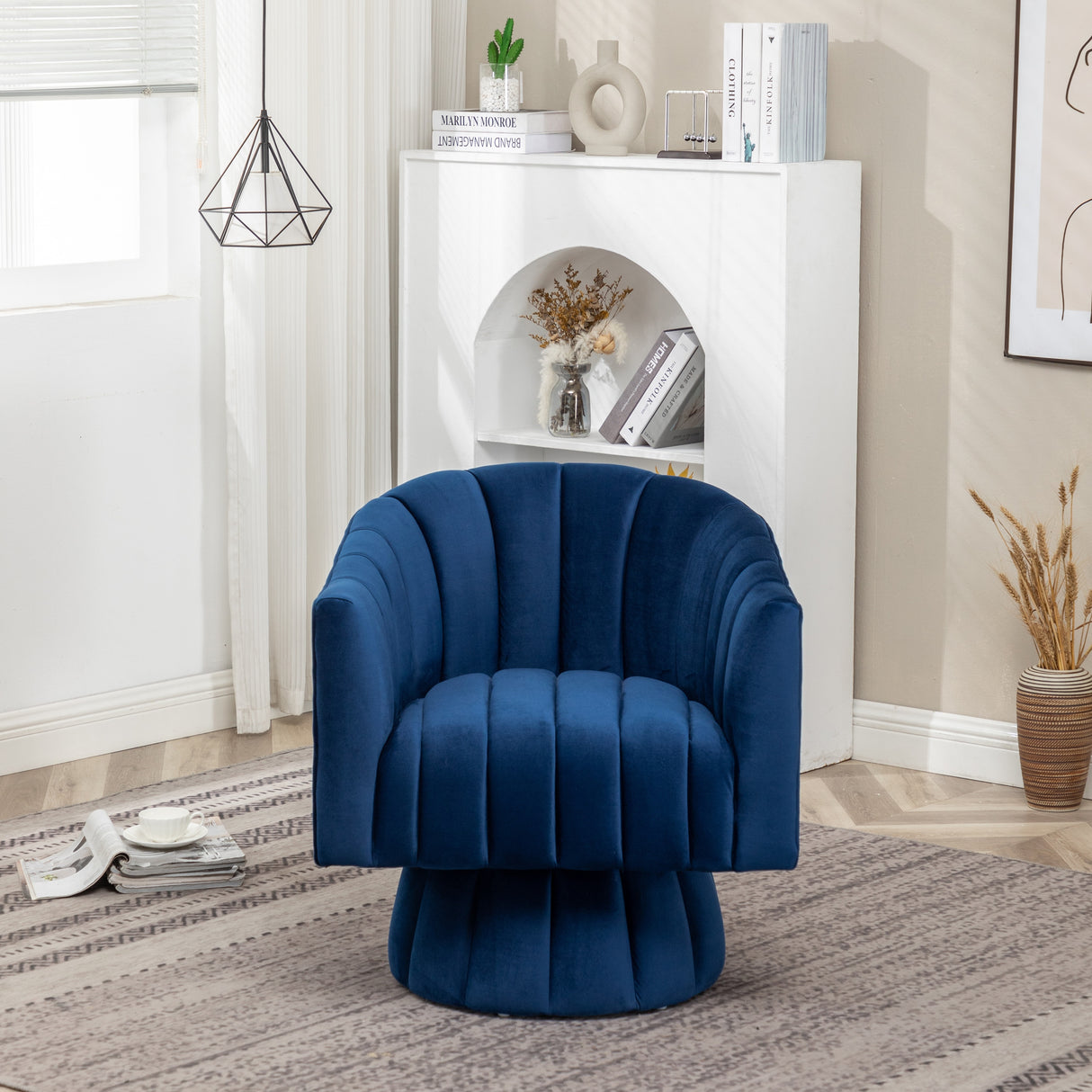 SEYNAR Modern Glam Velvet Upholstered Round Swivel Accent Arm Barrel Chair for Living Room